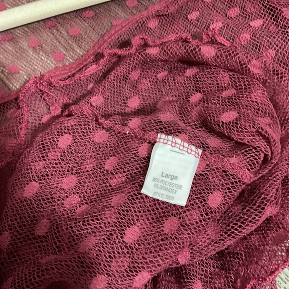 Poof Vintage Y2K Women's Pink Shirt Sheer Burgundy Polka Dot Top - Picture 7 of 12